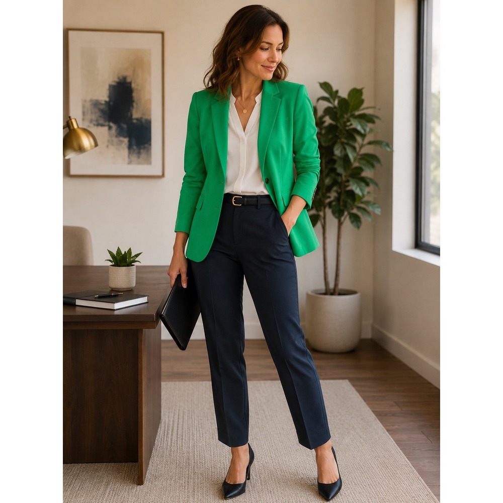 J.Crew Womens Green Two Button Blazer Jacket Size 10 Striped Lining Professional